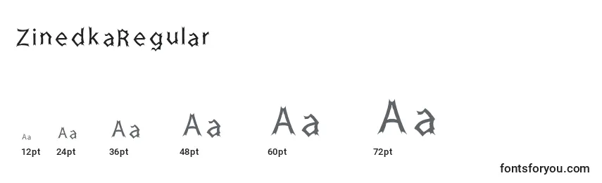 Размеры шрифта ZinedkaRegular