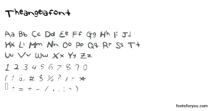 Theangelafont-fontti – aakkoset, numerot, erikoismerkit