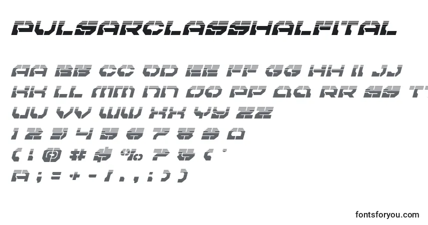 Шрифт Pulsarclasshalfital – алфавит, цифры, специальные символы
