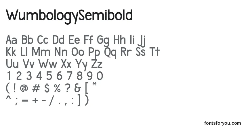 Schriftart WumbologySemibold – Alphabet, Zahlen, spezielle Symbole