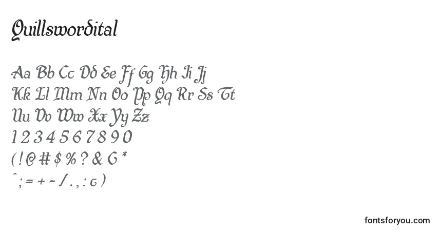 Fuente Quillswordital - alfabeto, números, caracteres especiales