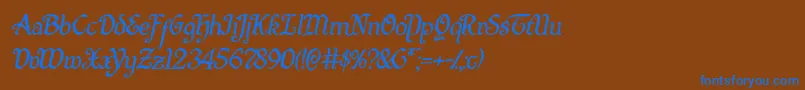 Quillswordital-Schriftart – Blaue Schriften auf braunem Hintergrund