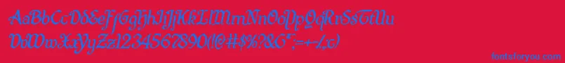 Quillswordital-Schriftart – Blaue Schriften auf rotem Hintergrund