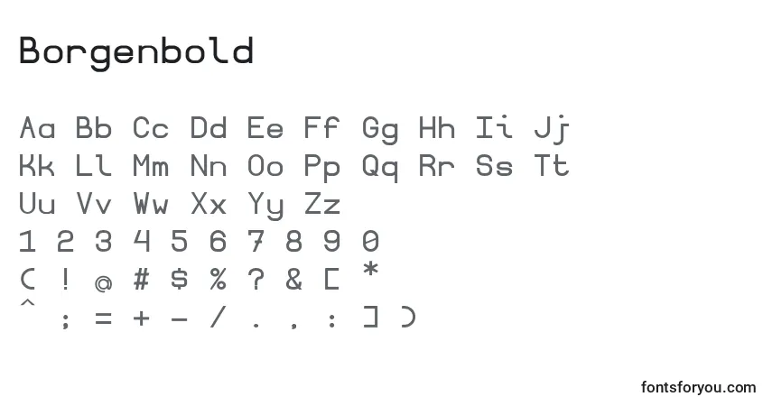 A fonte Borgenbold – alfabeto, números, caracteres especiais