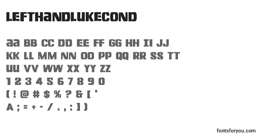 Czcionka Lefthandlukecond – alfabet, cyfry, specjalne znaki
