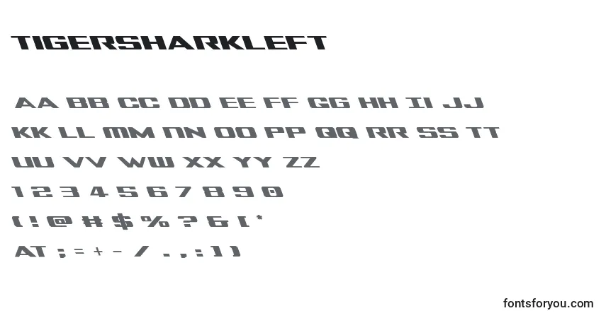 A fonte Tigersharkleft – alfabeto, números, caracteres especiais