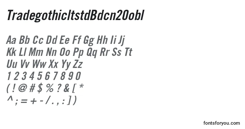 Czcionka TradegothicltstdBdcn20obl – alfabet, cyfry, specjalne znaki
