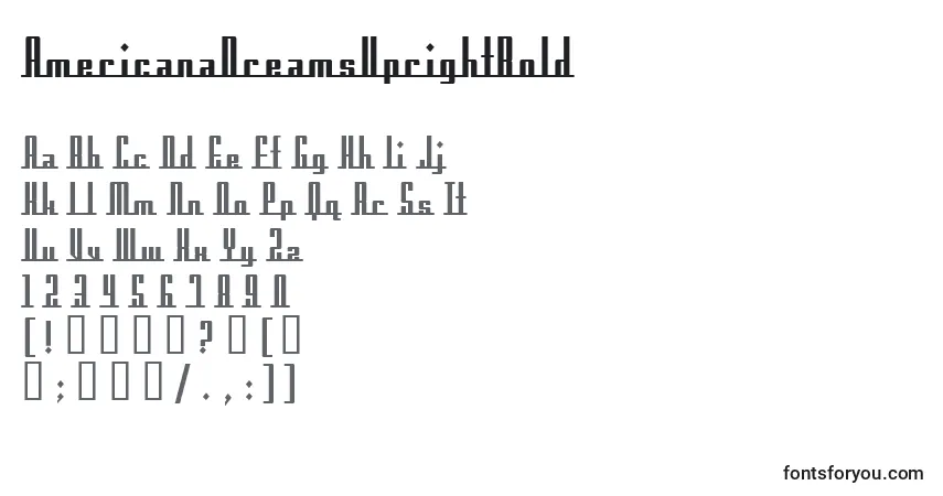 Шрифт AmericanaDreamsUprightBold – алфавит, цифры, специальные символы