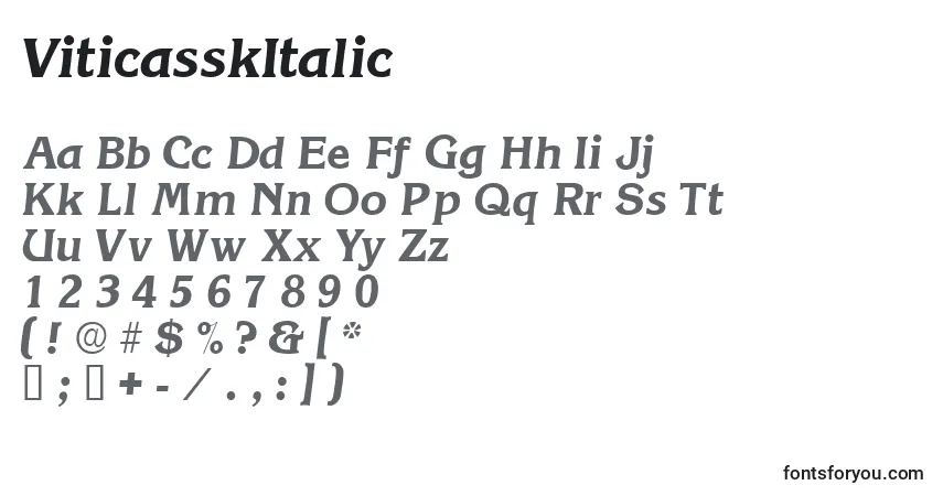 A fonte ViticasskItalic – alfabeto, números, caracteres especiais