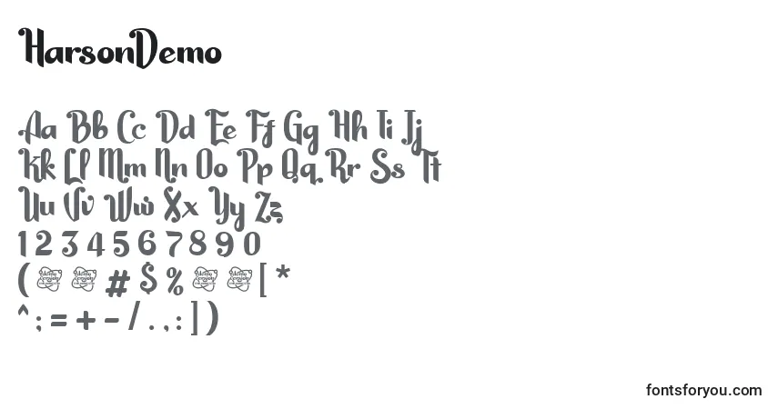 A fonte HarsonDemo – alfabeto, números, caracteres especiais