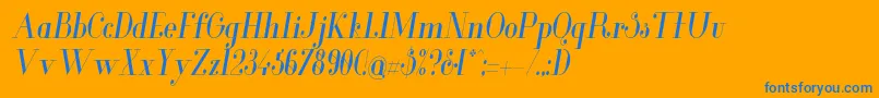 GlamorCondenseditalic-Schriftart – Blaue Schriften auf orangefarbenem Hintergrund