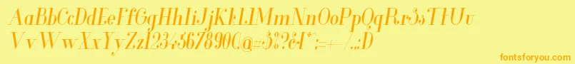 フォントGlamorCondenseditalic – オレンジの文字が黄色の背景にあります。
