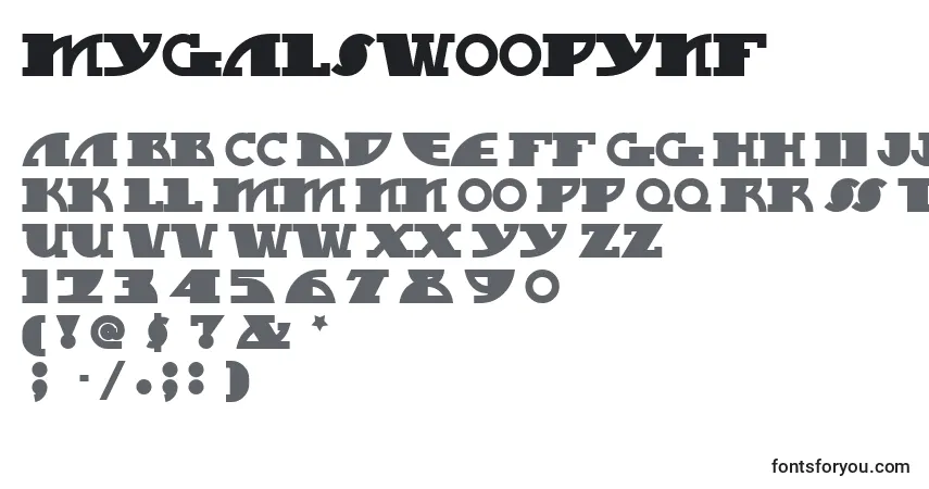 Schriftart Mygalswoopynf – Alphabet, Zahlen, spezielle Symbole