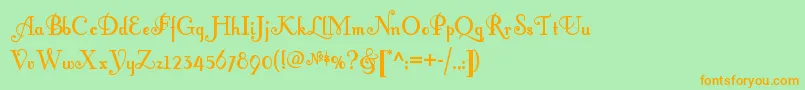 Fontleroybrownnf-Schriftart – Orangefarbene Schriften auf grünem Hintergrund
