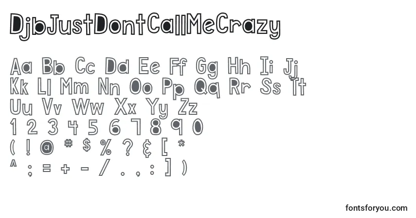 Czcionka DjbJustDontCallMeCrazy – alfabet, cyfry, specjalne znaki