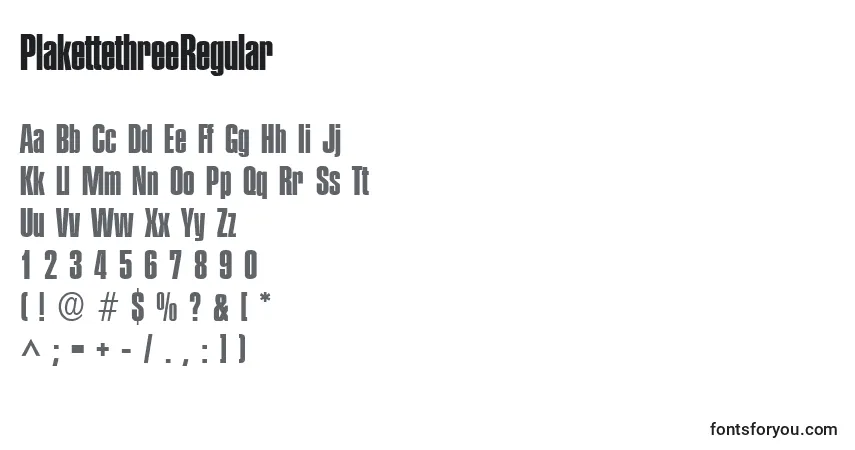 A fonte PlakettethreeRegular – alfabeto, números, caracteres especiais