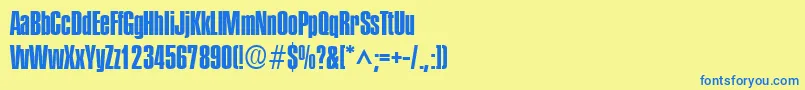 フォントPlakettethreeRegular – 青い文字が黄色の背景にあります。