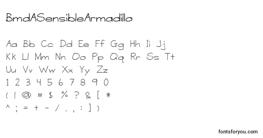 Schriftart BmdASensibleArmadillo – Alphabet, Zahlen, spezielle Symbole