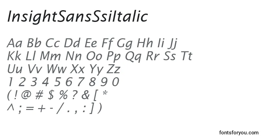 Шрифт InsightSansSsiItalic – алфавит, цифры, специальные символы
