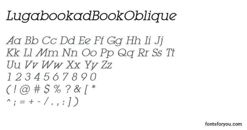 A fonte LugabookadBookOblique – alfabeto, números, caracteres especiais