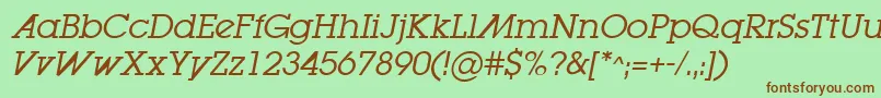 LugabookadBookOblique-fontti – ruskeat fontit vihreällä taustalla