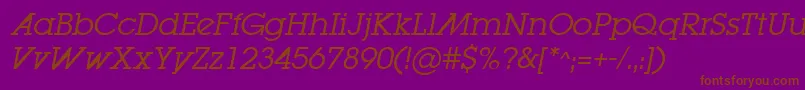 LugabookadBookOblique-Schriftart – Braune Schriften auf violettem Hintergrund