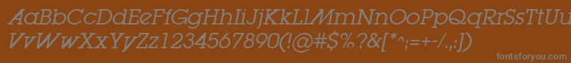 LugabookadBookOblique-fontti – harmaat kirjasimet ruskealla taustalla