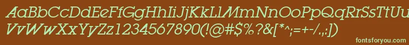 LugabookadBookOblique-fontti – vihreät fontit ruskealla taustalla