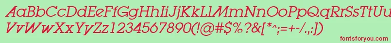LugabookadBookOblique-fontti – punaiset fontit vihreällä taustalla