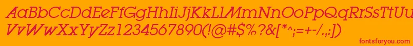 LugabookadBookOblique-Schriftart – Rote Schriften auf orangefarbenem Hintergrund