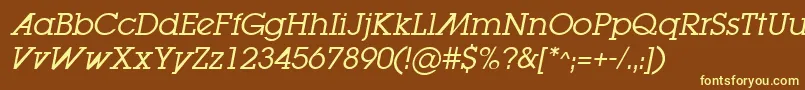 LugabookadBookOblique-Schriftart – Gelbe Schriften auf braunem Hintergrund
