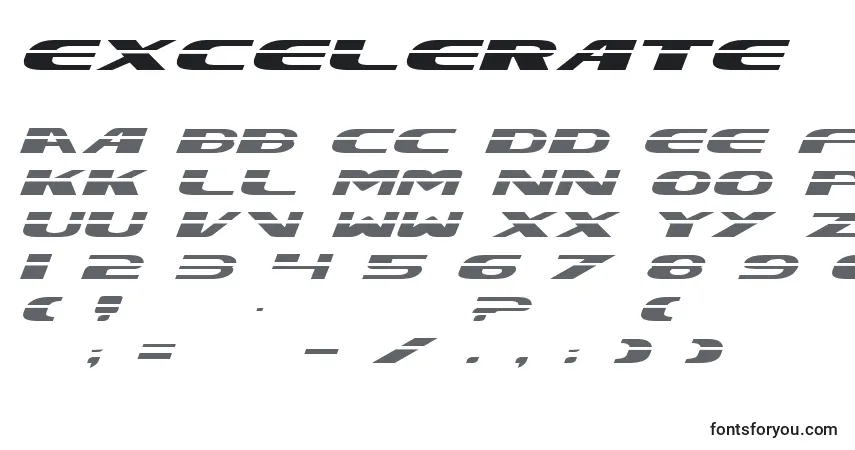 Czcionka Excelerate – alfabet, cyfry, specjalne znaki