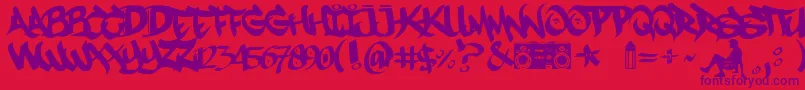 MestizosUnidosUrbanHookupz-Schriftart – Violette Schriften auf rotem Hintergrund