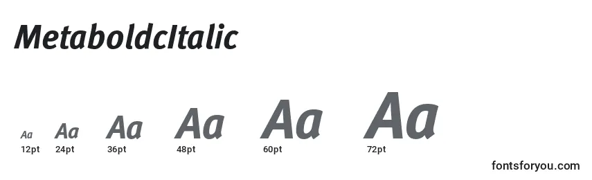 Размеры шрифта MetaboldcItalic