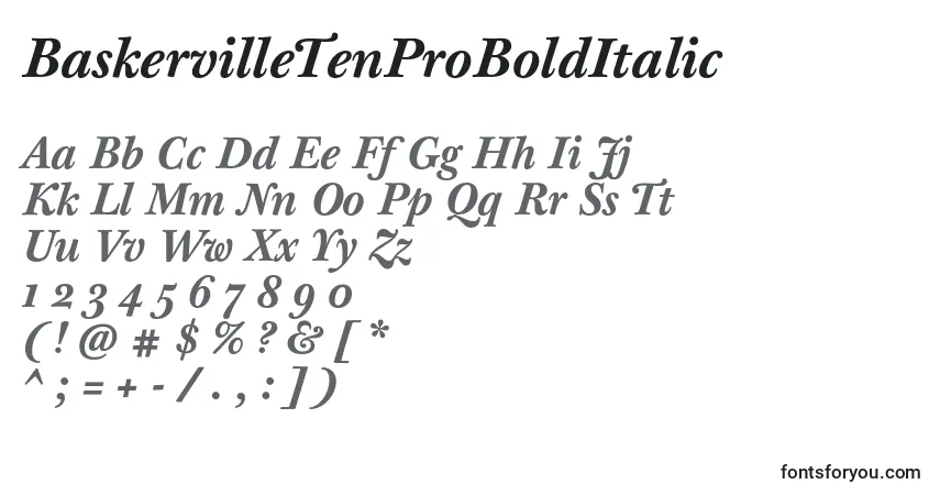 A fonte BaskervilleTenProBoldItalic – alfabeto, números, caracteres especiais