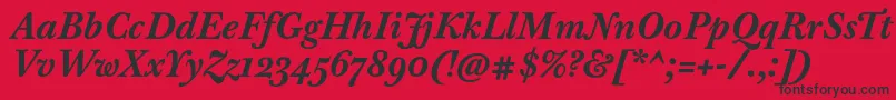 BaskervilleTenProBoldItalic-fontti – mustat fontit punaisella taustalla