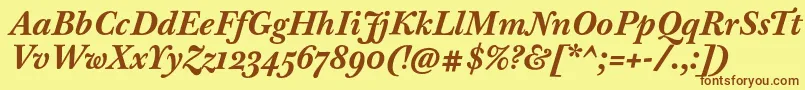 BaskervilleTenProBoldItalic-Schriftart – Braune Schriften auf gelbem Hintergrund
