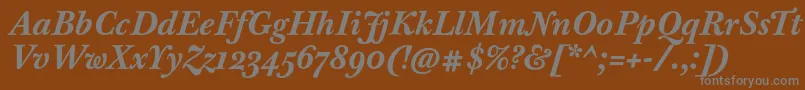 BaskervilleTenProBoldItalic-Schriftart – Graue Schriften auf braunem Hintergrund