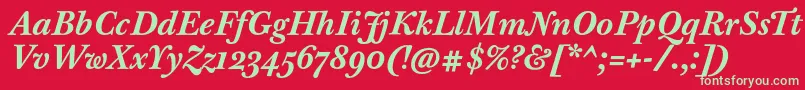 フォントBaskervilleTenProBoldItalic – 赤い背景に緑の文字