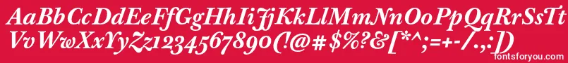 BaskervilleTenProBoldItalic-fontti – valkoiset fontit punaisella taustalla