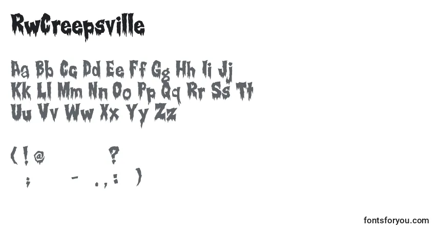 Schriftart RwCreepsville – Alphabet, Zahlen, spezielle Symbole