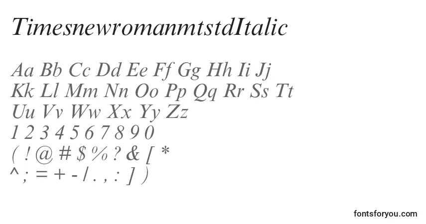 Шрифт TimesnewromanmtstdItalic – алфавит, цифры, специальные символы