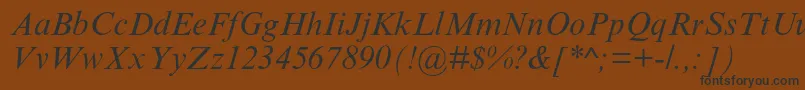 TimesnewromanmtstdItalicフォントについての詳細 フォントTimesnewromanmtstdItalic – 黒い文字が茶色の背景にあります