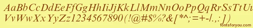 Saiba mais sobre a fonte TimesnewromanmtstdItalic Fonte TimesnewromanmtstdItalic – fontes marrons em um fundo amarelo