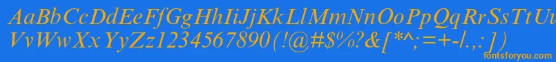 Weitere Informationen zur TimesnewromanmtstdItalic-Schriftart TimesnewromanmtstdItalic-Schriftart – Orangefarbene Schriften auf blauem Hintergrund