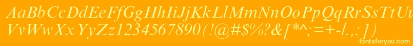 Saiba mais sobre a fonte TimesnewromanmtstdItalic Fonte TimesnewromanmtstdItalic – fontes amarelas em um fundo laranja