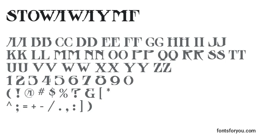 Czcionka StowawayMf – alfabet, cyfry, specjalne znaki