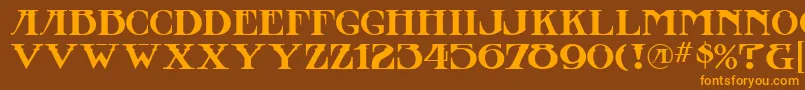 フォントStowawayMf – オレンジ色の文字が茶色の背景にあります。