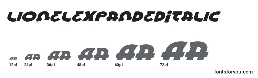 Размеры шрифта LionelExpandedItalic