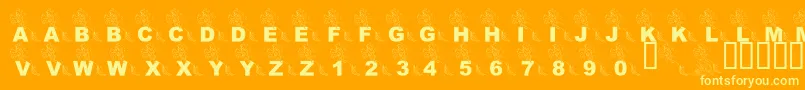 LmsPartOfTheFontWorld-Schriftart – Gelbe Schriften auf orangefarbenem Hintergrund